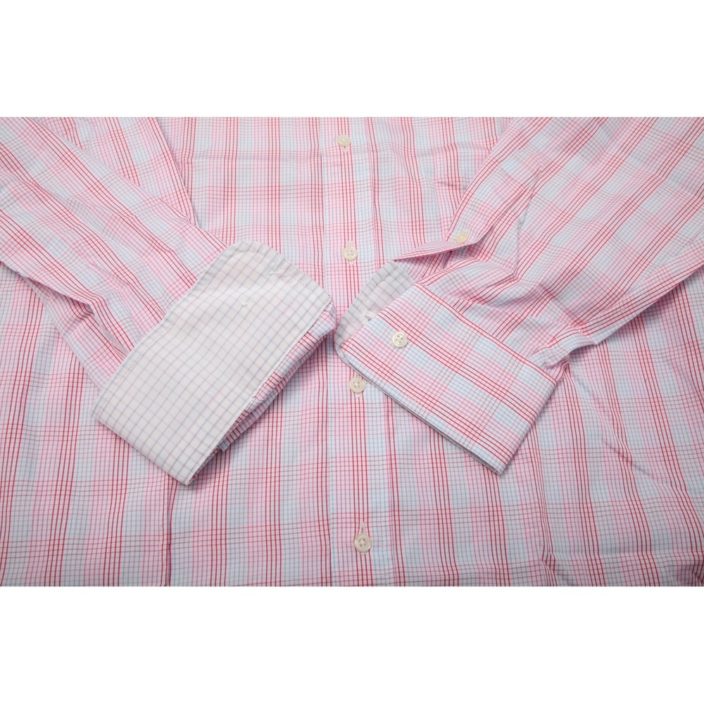 J McLaughlin Shirt Mens XL Red Blue Pink Mini Check Plaid Button Up Cotton Dress - Picture 6 of 11